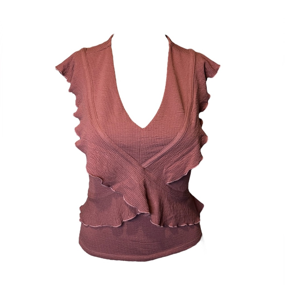 American Rag Cie - Muave Ruffle Sleeve & Front Style Top - Jrs. Small